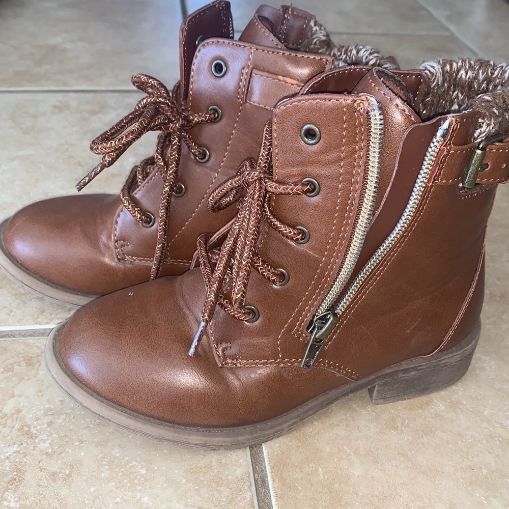 Girls Brown Combat Boots
